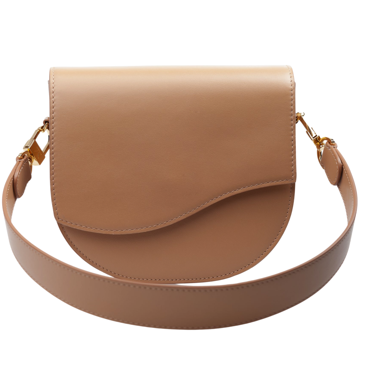 Ella Wave Saddle, Smooth Cappuccino (light tan )Leather, Leather Shoulder Strap. Front View 2