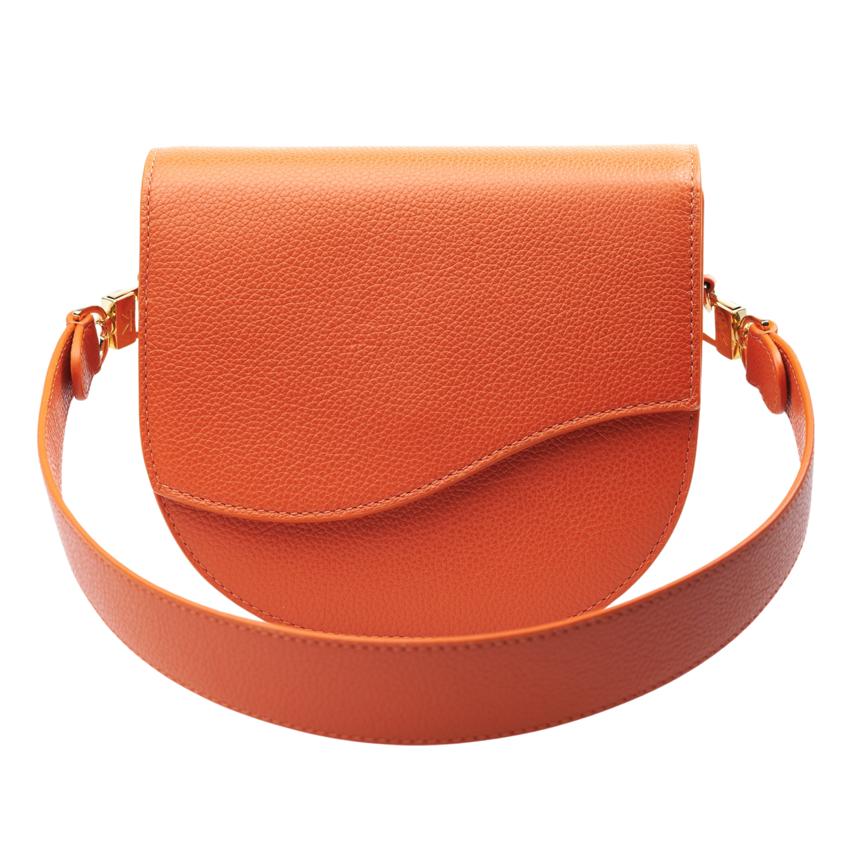 Ella Wave Saddle, Pebble Orange (Toasted Orange) Leather, Leather Shoulder Strap. Front View 2