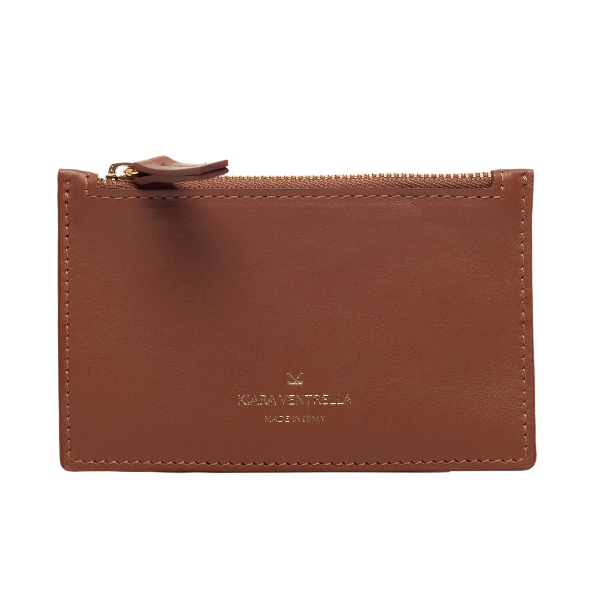 Back view: Card Case Slim Smooth Brown leather (Chestnut)