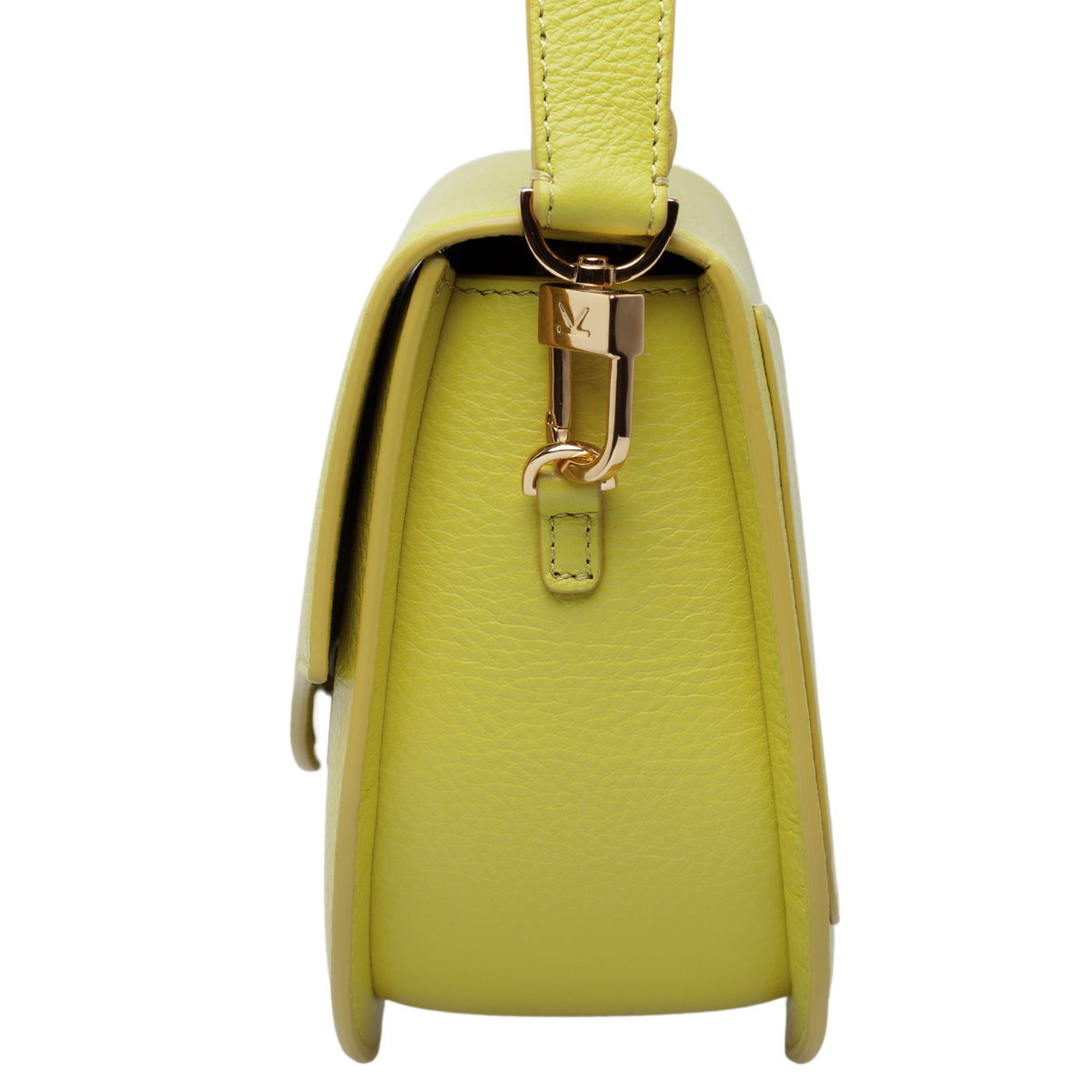 Wave Saddle, Pebble Chartreuse Leather, Leather Shoulder Strap. Side View