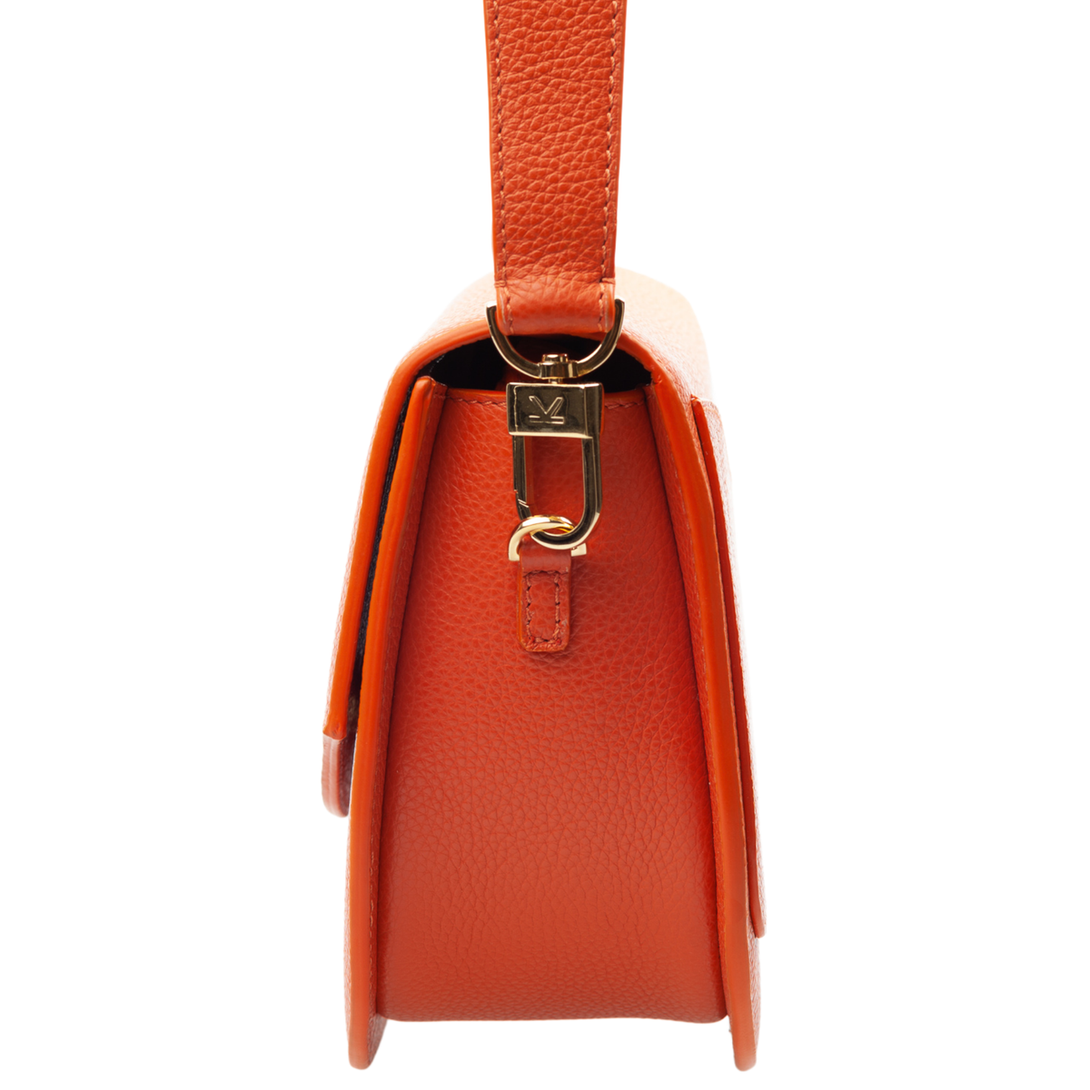 Wave Saddle, Pebble Toasted Orange Leather, Leather Shoulder Strap. Side View